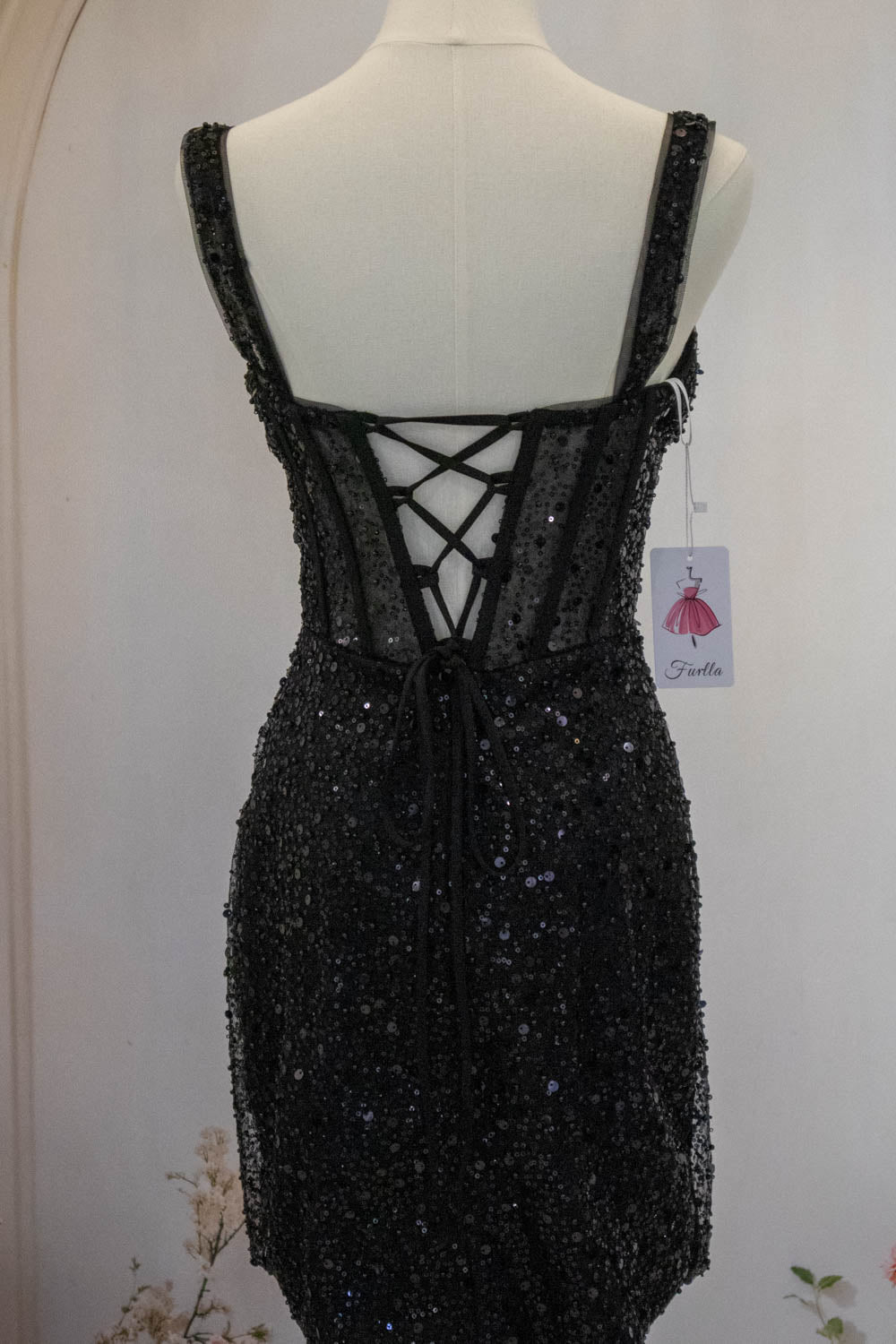 Sparkly Black Straps Short Tight Homecoming Dress with Sequin