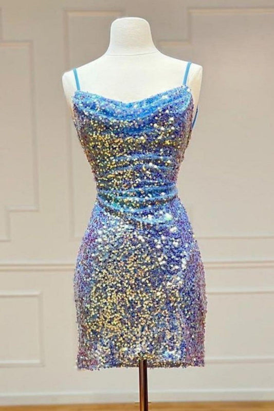 Stunning Sparkly Spaghetti Straps Sequin Homecoming Dress