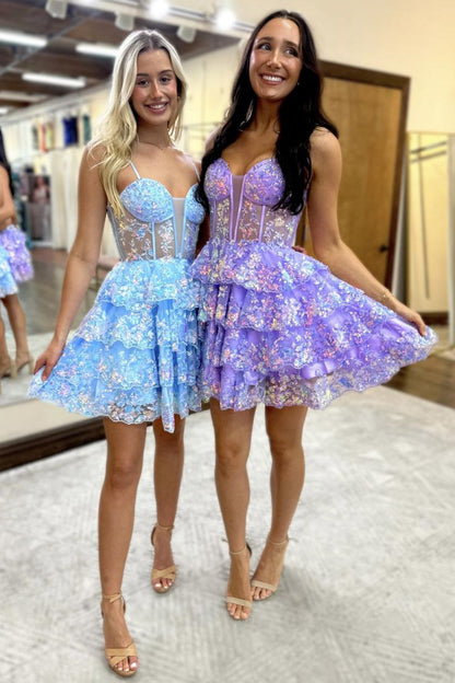 Sparkly Stunning A-Line Spaghetti Strap Short Homecoming Dress with Appliques Details