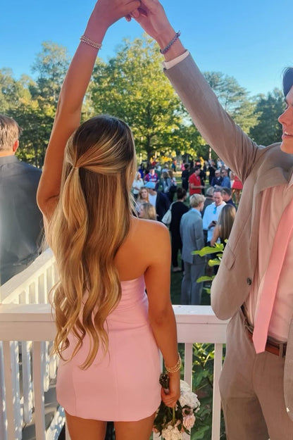 Strapless Bodycon Homecoming Dress, Floral Mini Party Dress,AST1778