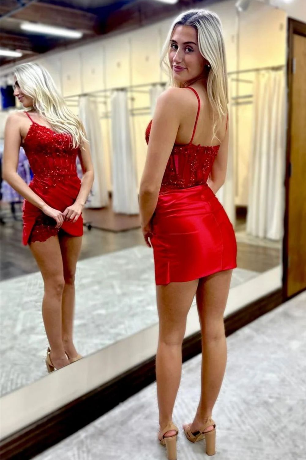 Royal Blue Tight Glitter Homecoming Dress with Spaghetti Straps and Short Fit