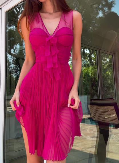 Hot Pink A Line V Neck Chiffon Short Homecoming Dress Birthday Dress SH2512
