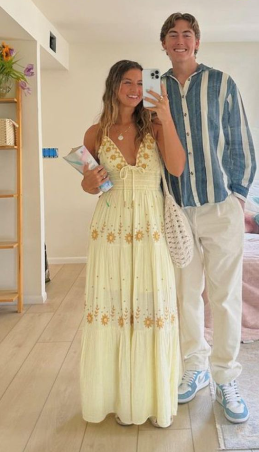 2025 New A Line Spaghetti Strap Embroidered Light Yellow Satin Prom Dress Outfits SH1023