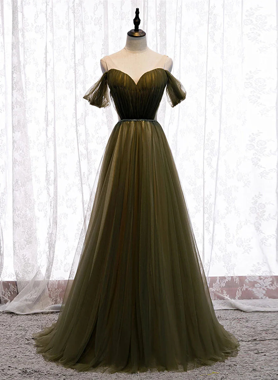 Dark Green Off Shoulder Lace-up Formal Dress, Green Long Bridesmaid Dress TP1271