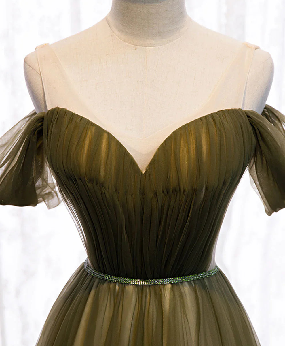 Dark Green Off Shoulder Lace-up Formal Dress, Green Long Bridesmaid Dress TP1271