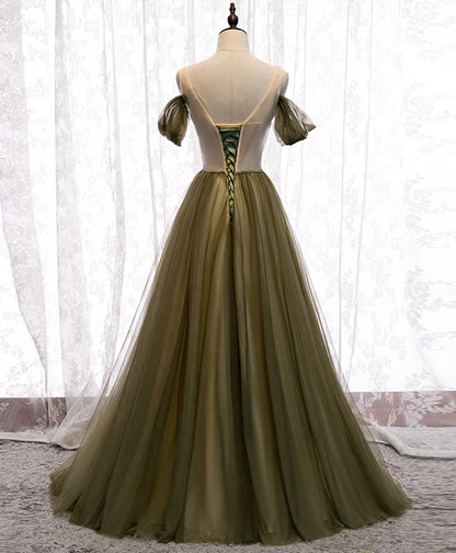 Dark Green Off Shoulder Lace-up Formal Dress, Green Long Bridesmaid Dress TP1271