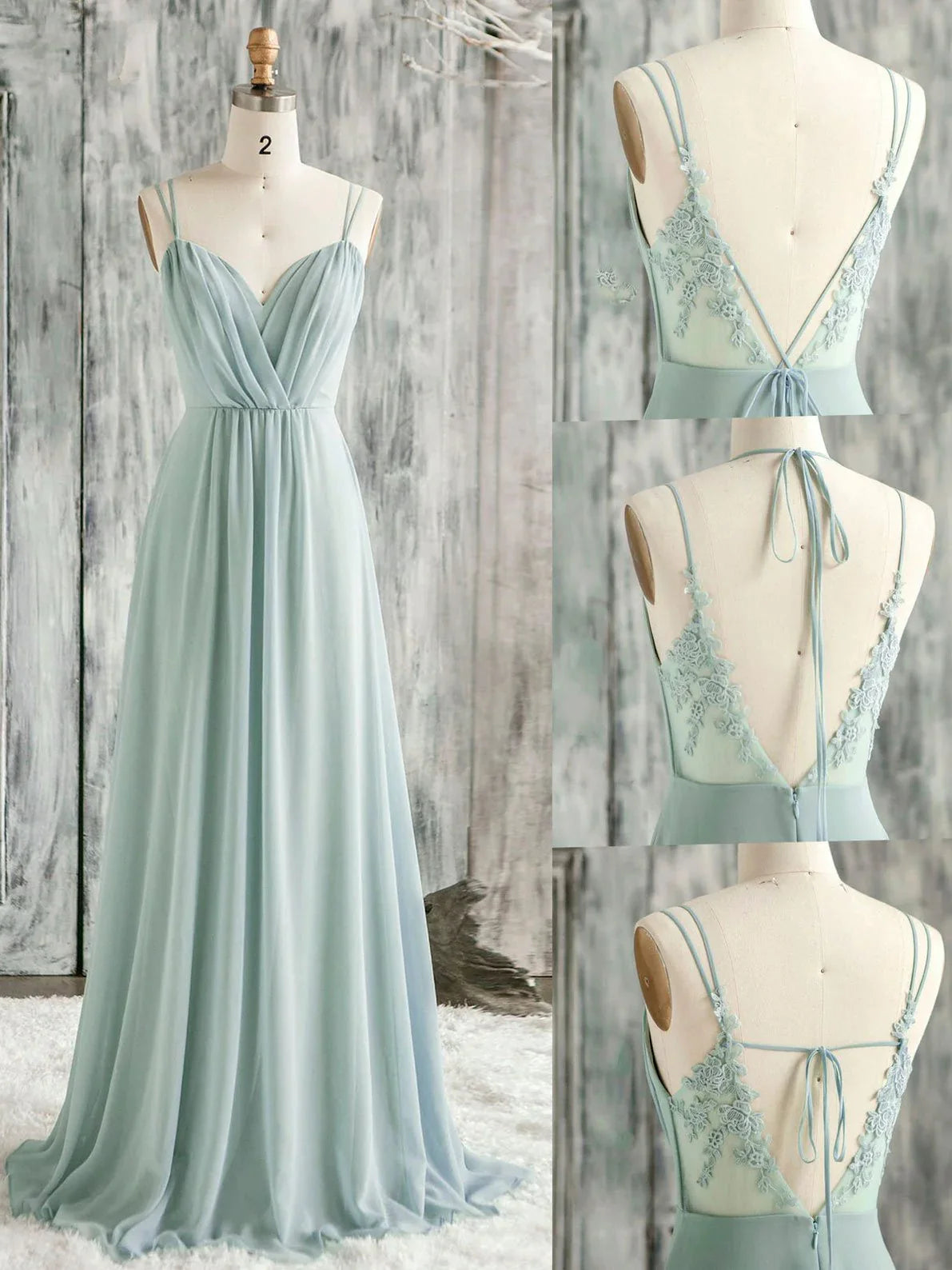 Light Green Chiffon with Lace Bridesmaid Dress, A-line Chiffon Prom Party Dress TP1337
