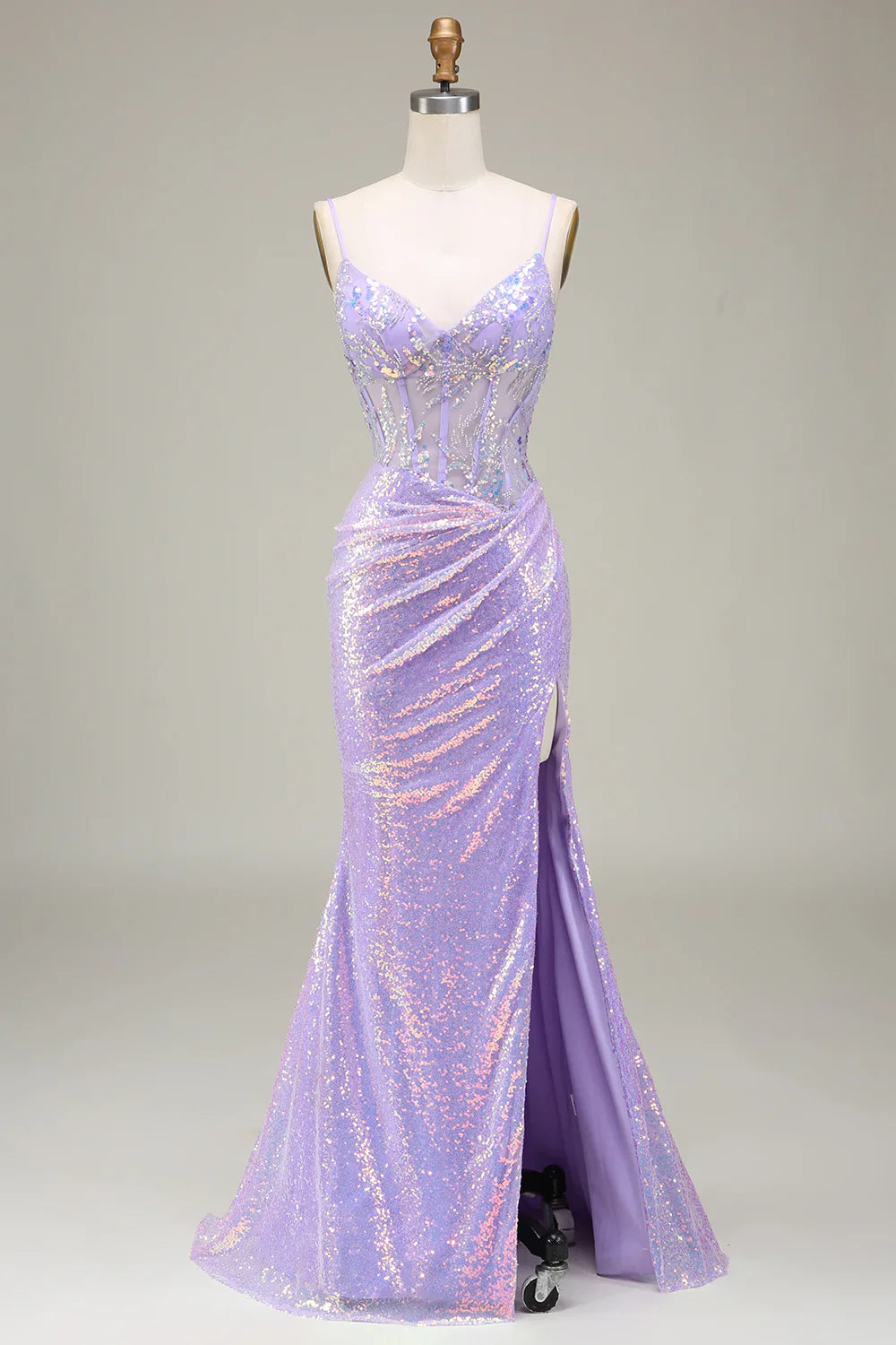 Sparkly Mermaid LighT Purple Corset Prom Dress with Slit TP1380