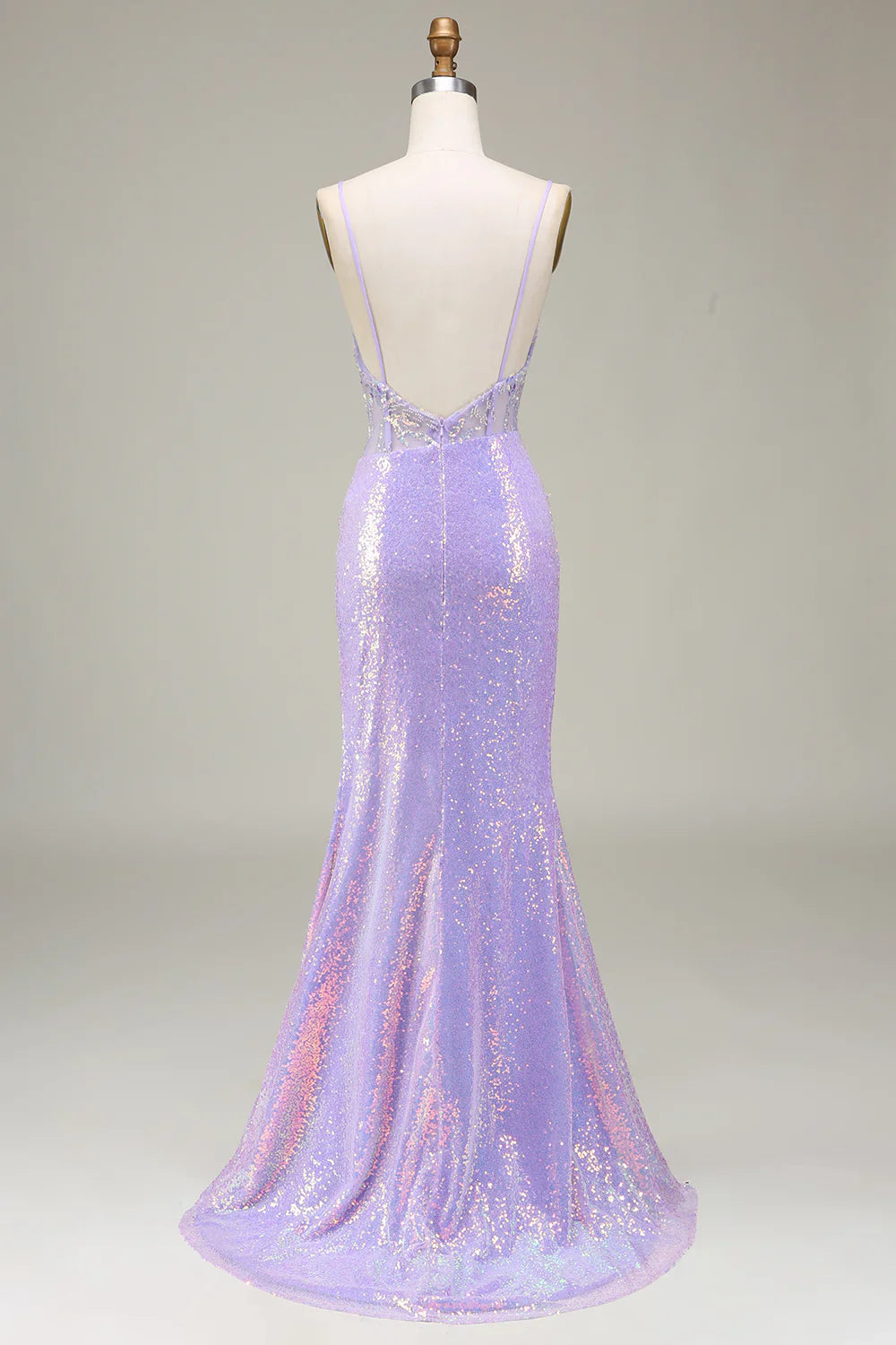 Sparkly Mermaid LighT Purple Corset Prom Dress with Slit TP1380