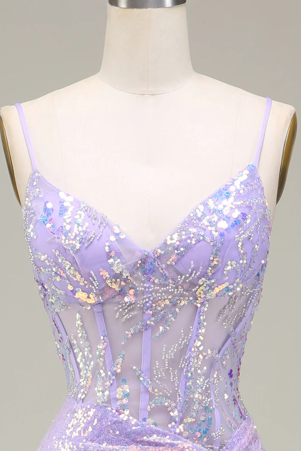 Sparkly Mermaid LighT Purple Corset Prom Dress with Slit TP1380