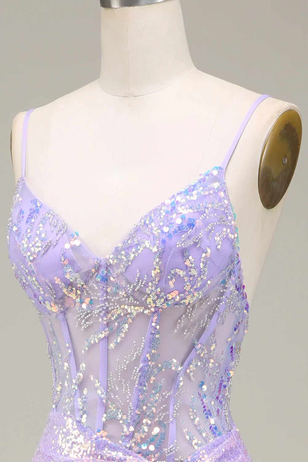 Sparkly Mermaid LighT Purple Corset Prom Dress with Slit TP1380