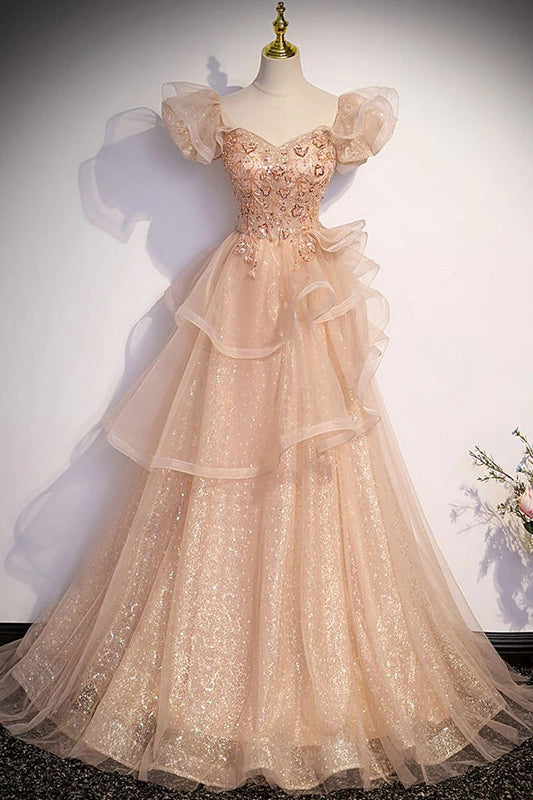Sparkly A-Line Tulle Beading Long Prom Dress, New Style Shiny Evening Gown TP1547