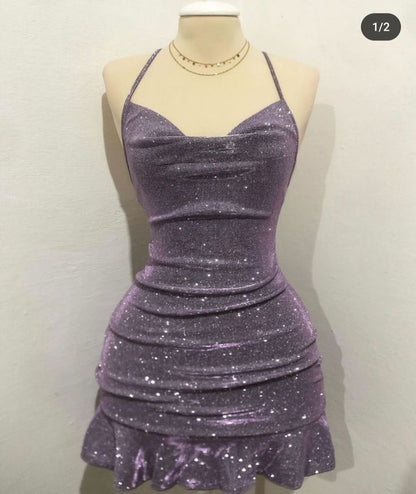 Sparkling Purple Strap Short Homecoming Dress TP2029
