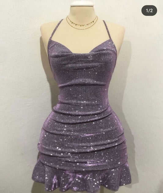 Sparkling Purple Strap Short Homecoming Dress TP2029
