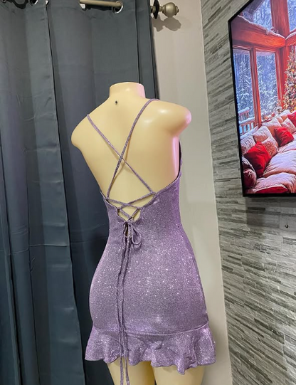 Sparkling Purple Strap Short Homecoming Dress TP2029
