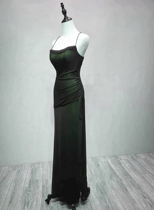 Unique Black and Green Straps Long Evening Dress, Black and Green Prom Dress Party Dress TP2142