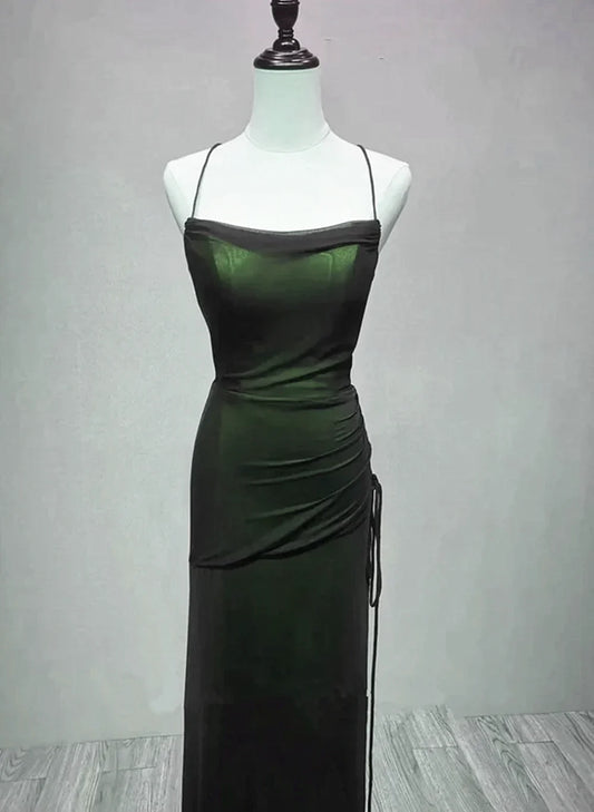 Unique Black and Green Straps Long Evening Dress, Black and Green Prom Dress Party Dress TP2142