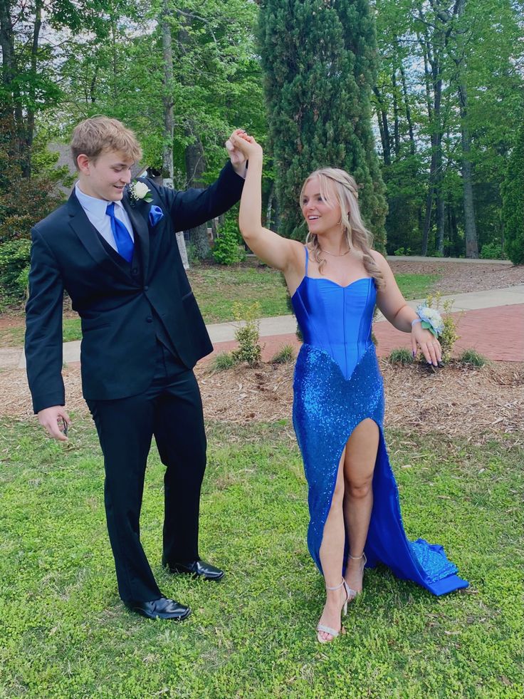 Classic Sapphire Blue Spaghetti Strap Slit Train Prom Dress Bridesmaid Dress TP2633