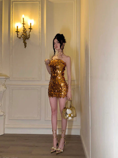 Sparkling Mermaid Off-the-shoulder Sequin Mini Party Dress Homecoming Dress TP2649