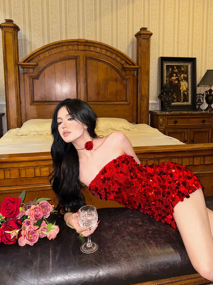 Sparkling Mermaid Off-the-shoulder Sequin Mini Party Dress Homecoming Dress TP2649