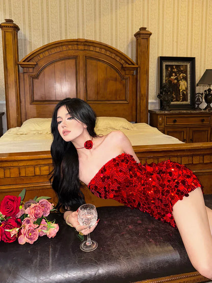 Sparkling Mermaid Off-the-shoulder Sequin Mini Party Dress Homecoming Dress TP2649