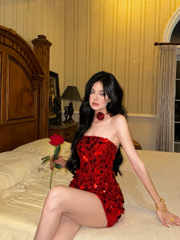 Sparkling Mermaid Off-the-shoulder Sequin Mini Party Dress Homecoming Dress TP2649