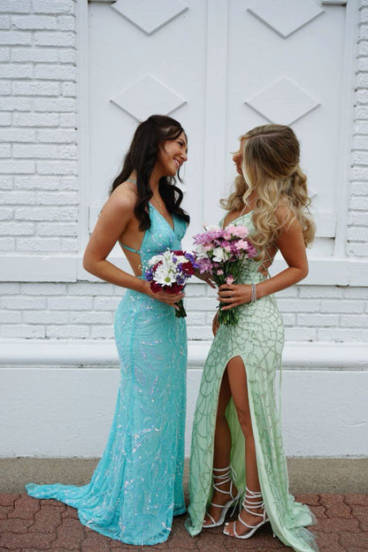 Beautiful Green Strap V-Neck Mermaid Long Prom Dress Bridesmaid Dress TP2666