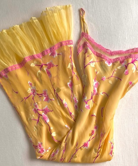 Vintage Yellow Halter Printed Chiffon Mermaid Prom Dress Evening Dress TP2683