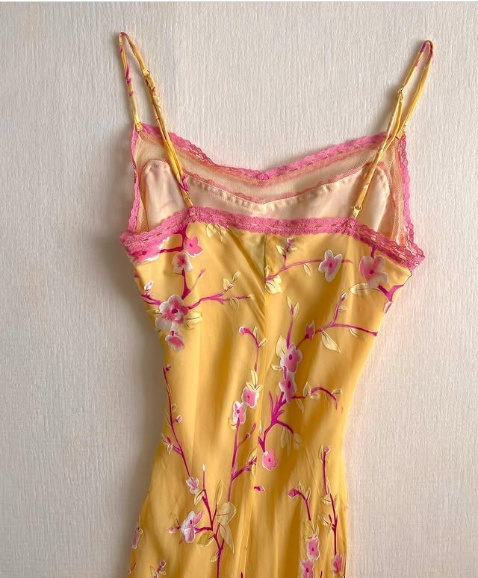 Vintage Yellow Halter Printed Chiffon Mermaid Prom Dress Evening Dress TP2683