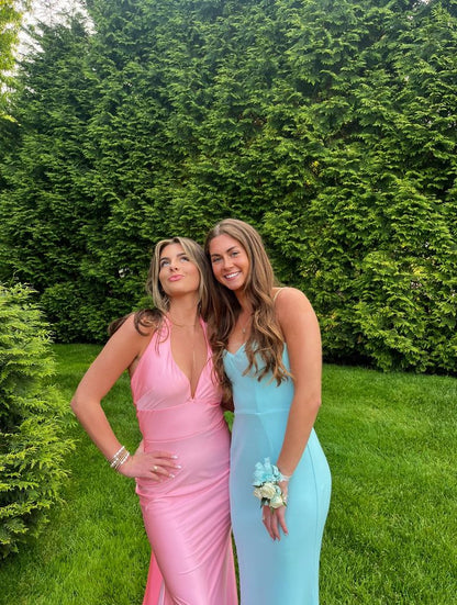 Elegant Pink Backless Sleeveless Mermaid Satin Long Prom Dress Bridesmaid Dress TP2774