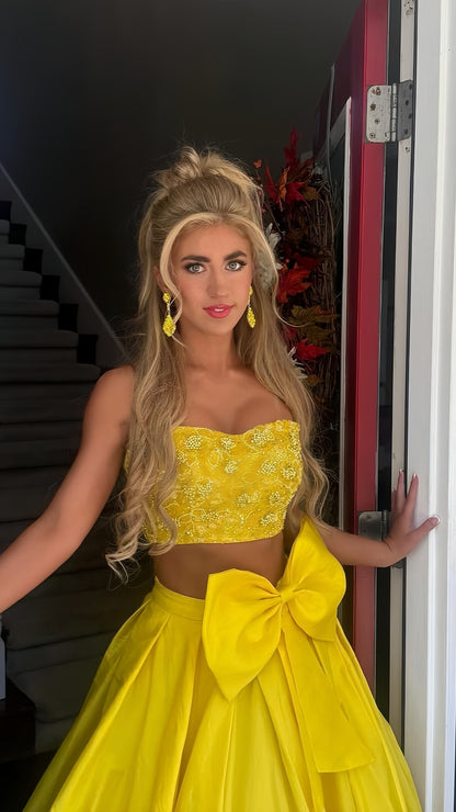 Two Pieces Yellow Prom Dress, Beaded Evening Dress, AST1550