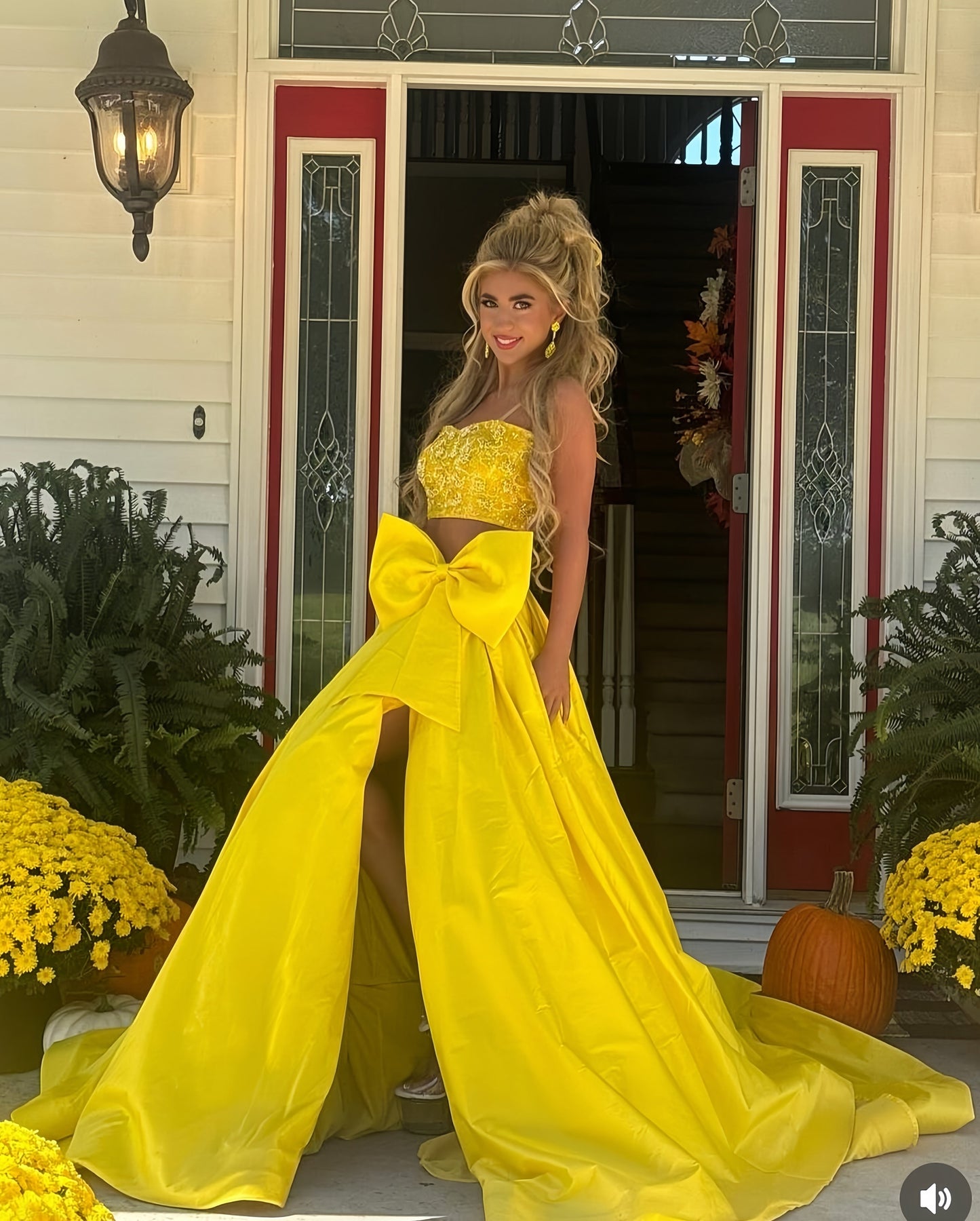 Two Pieces Yellow Prom Dress, Beaded Evening Dress, AST1550