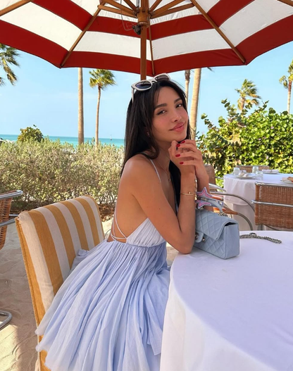 Cute A Line Spaghetti Strap Baby Blue Chiffon Open Back Short Homecoming Dress SH2199