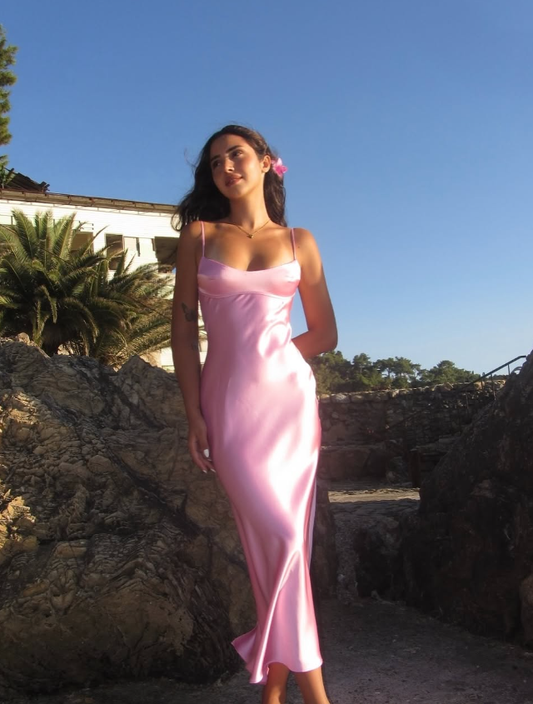 Pink Spaghetti Strap Long Prom Dress SH865