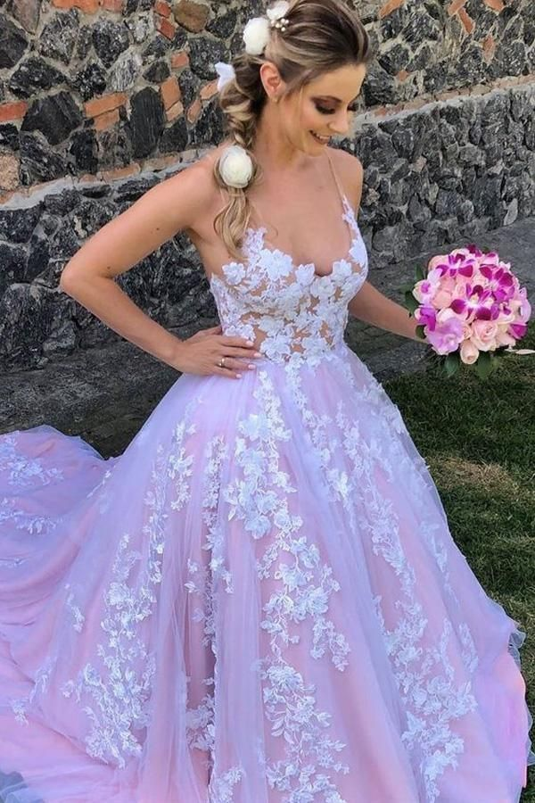 Pink Princess Tulle Appliques Long Prom Dress Quinceanera Dress Ball Gown Wedding Dress SH996