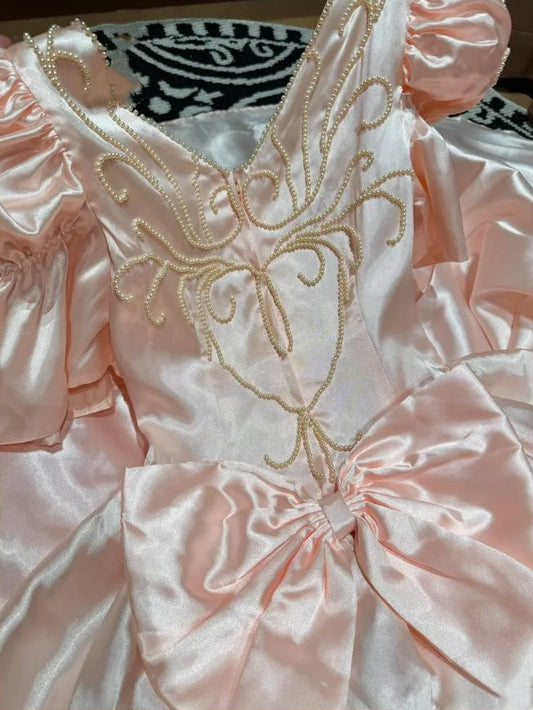 amakanas-Pink Exquisite Beaded Long Satin Princess Formal Prom Dress Graduation Dress Evening Dress gh5975