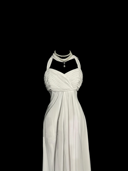 Vintage Bridal Dress Sheath Halter Chiffon White Long Wedding Dress Simple Wedding Dresses Modest Wedding Gowns W856