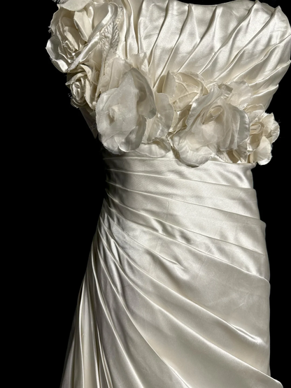 Vintage Bridal Dress A line One Shoulder Ivory Satin Long Wedding Dress Simple Wedding Dresses Modest Wedding Gowns W876