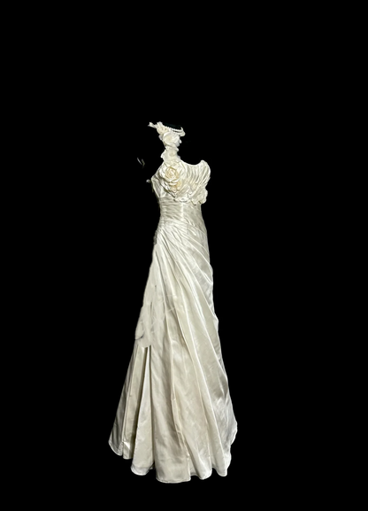 Vintage Bridal Dress A line One Shoulder Ivory Satin Long Wedding Dress Simple Wedding Dresses Modest Wedding Gowns W876