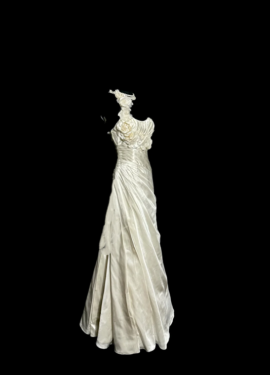 Vintage Bridal Dress A line One Shoulder Ivory Satin Long Wedding Dress Simple Wedding Dresses Modest Wedding Gowns W876