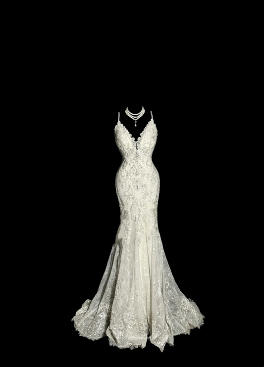 Vintage Bridal Dress Mermaid Spaghetti Straps Lace Long Wedding Dress Retro Wedding Dresses Modest Wedding Gowns W877