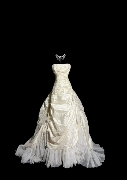 Vintage Bridal Dress Ball Gown Strapless Ivory Taffeta Long Wedding Dress Retro Wedding Dresses Modest Wedding Gowns W879