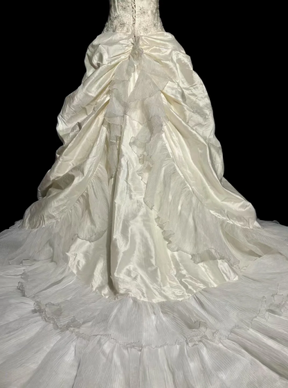Vintage Bridal Dress Ball Gown Strapless Ivory Taffeta Long Wedding Dress Retro Wedding Dresses Modest Wedding Gowns W879