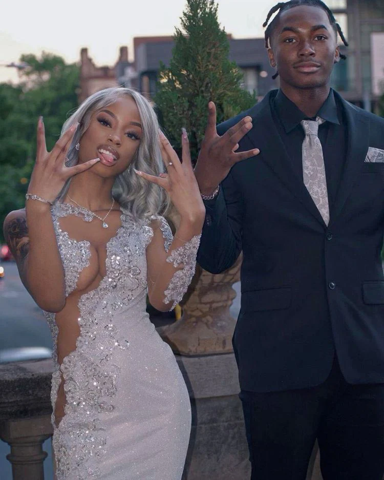 Shining Silver Mermaid Long Sleeves Prom Dress SH974