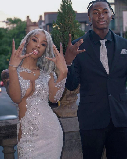 Shining Silver Mermaid Long Sleeves Prom Dress SH974