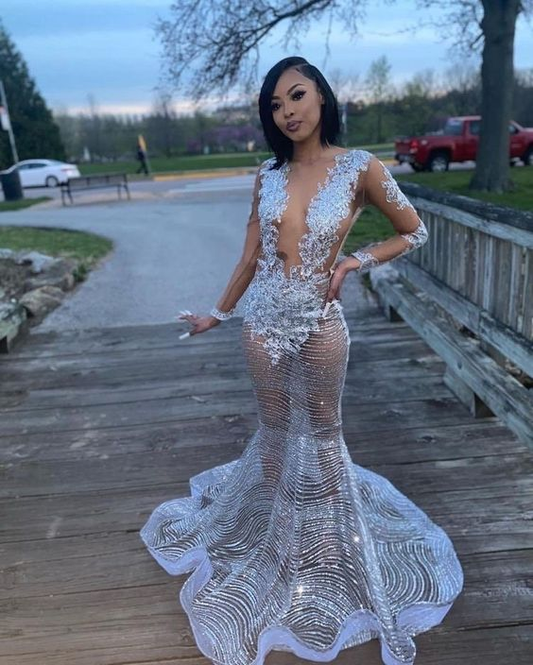 Sexy Silver Mermaid Prom Dress Formal Evening Dress SH983