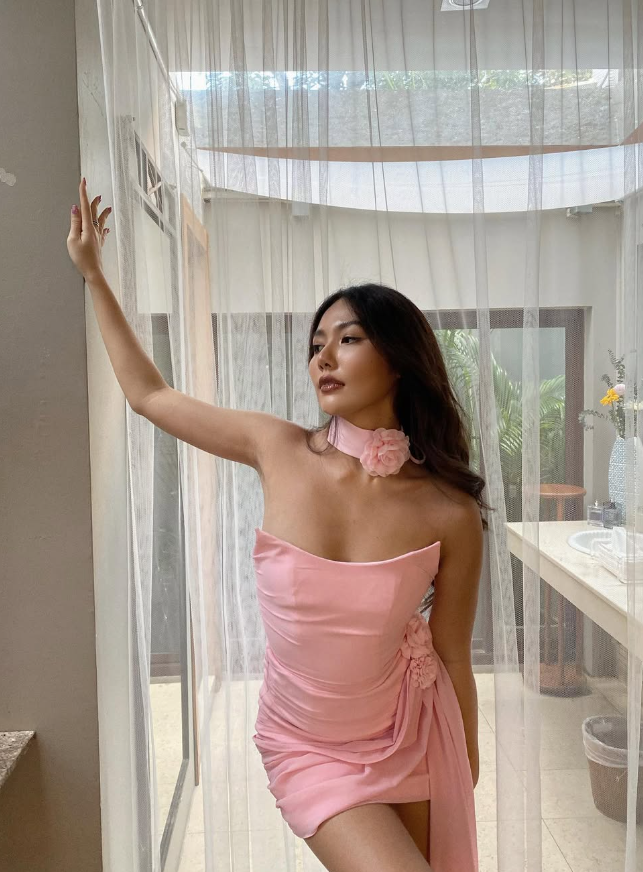 Elegant Sheath Strapless 3D Flower Pink Satin Chiffon Short Homecoming Dress SH2110