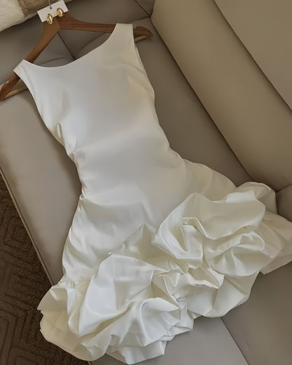 White Round Neck Ruffle Party Homecoming Dresses Birthday Party Dress,AST1827