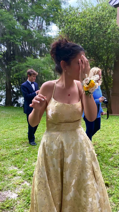 Unique Yellow Satin Prom Dress Evening Dress SH1005