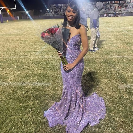 Purple Sequin Mermaid Long Prom Dress Evening Dress SH869